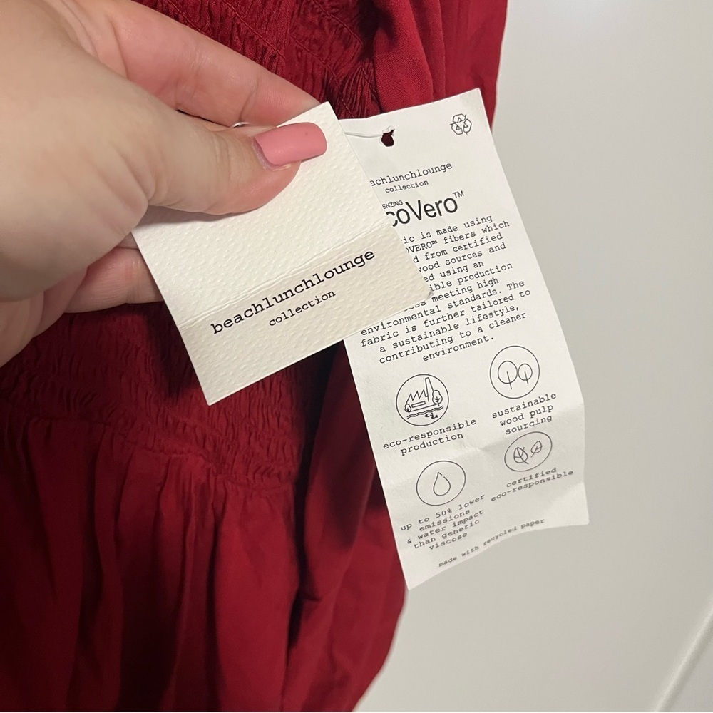 NWT beachlunchlounge Red Long Sleeve Dress Ruffles Smocking Plus Size XXL - Picture 3 of 8